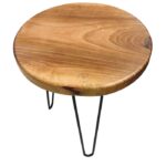 Siyah Demir Firkete Ayaklı Ceviz Tablalı Yuvarlak Yan Sehpa