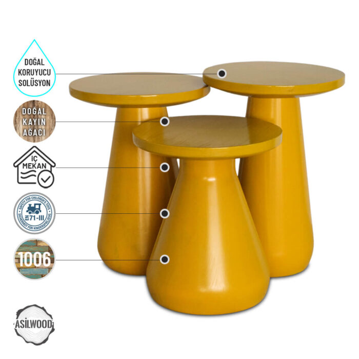 Aspendos 1006 Doğal Ahşap Mantar Sehpa Takımı - Görsel 5