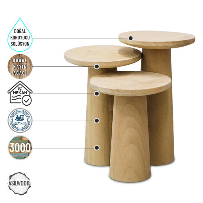 Assos 3000 Doğal Ahşap Mantar Sehpa Takımı - Görsel 5