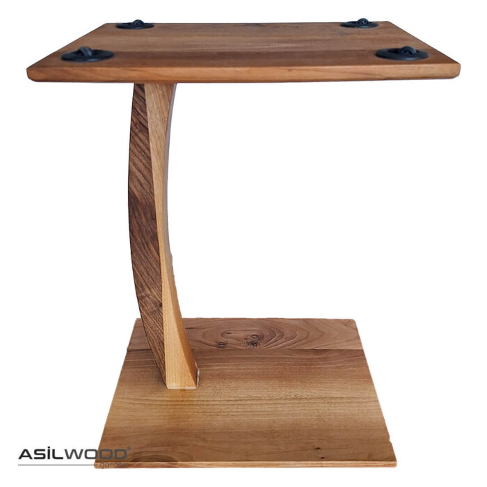 Ceviz Doğal Ahşap Tekerlekli Yan Sehpa - Görsel 3