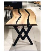 Siyah Metal Renault Ayaklı Epoksi Uygulamalı Ceviz Doğal Ahşap Yemek Masası - Görsel 2