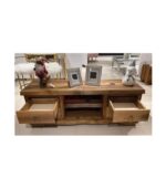 İki Raf Dört Çekmeceli Halka Kulp Detaylı Ceviz Doğal Ahşap TV Ünitesi - Görsel 3