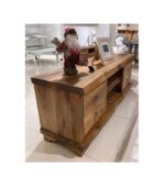 İki Raf Dört Çekmeceli Halka Kulp Detaylı Ceviz Doğal Ahşap TV Ünitesi - Görsel 2