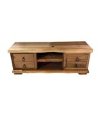 İki Raf Dört Çekmeceli Halka Kulp Detaylı Doğal Ahşap Ceviz TV Ünitesi
