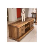 İki Raf Dört Çekmeceli Halka Kulp Detaylı Doğal Ahşap Ceviz TV Ünitesi - Görsel 2