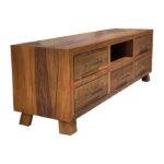 Tek Raf Beş Çekmeceli Doğal Ahşap Ceviz TV Ünitesi