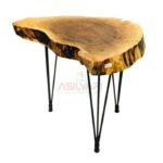 Siyah Metal Bingolu Firkete Ayaklı Doğal Ceviz Kütük Yan Sehpa