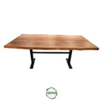 Ceviz Yemek Masası - Metal Ayak, Doğal Kenar, 2 m