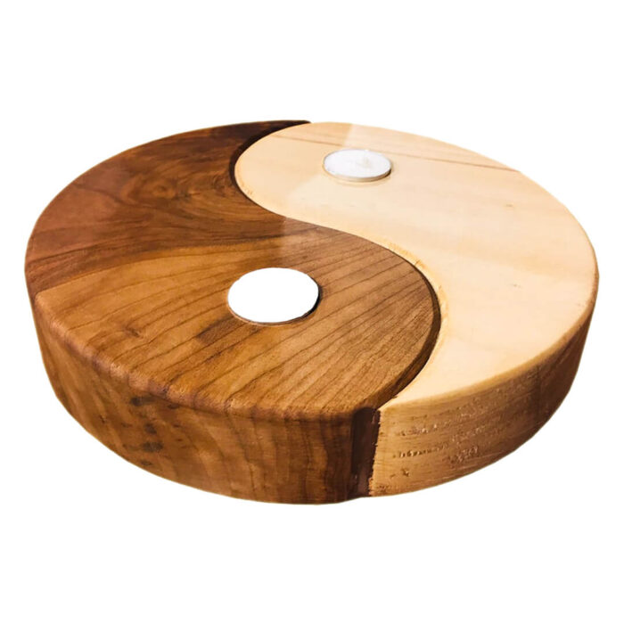 Ceviz Doğal Ahşap Yin Yang Mumluk - Görsel 1