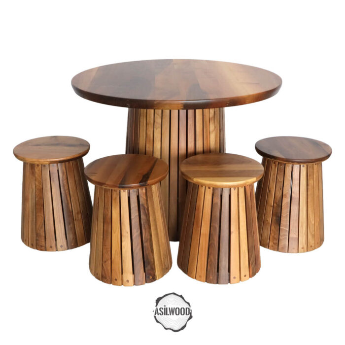 Dört Tabureli Ceviz Doğal Ahşap Mantar Masa Takımı - Görsel 1