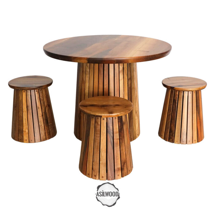 Dört Tabureli Ceviz Doğal Ahşap Mantar Masa Takımı - Görsel 2