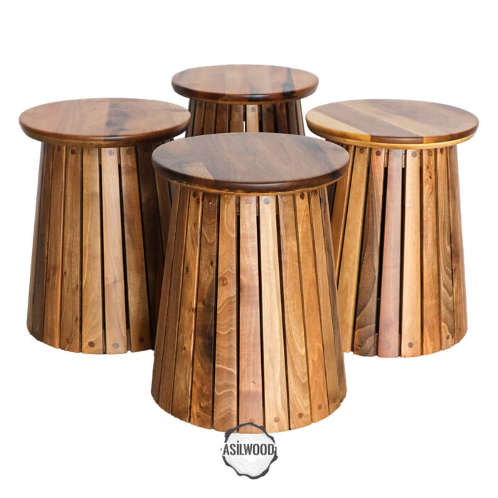 Dört Tabureli Ceviz Doğal Ahşap Mantar Masa Takımı - Görsel 7