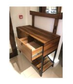 Siyah Metal Profilli İki Çekmeceli Geniş Alt Raflı Doğal Ceviz Aynalı Dresuar - Görsel 3