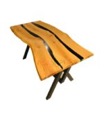 Siyah Metal Renault Ayaklı Epoksi Uygulamalı Ceviz Doğal Ahşap Yemek Masası