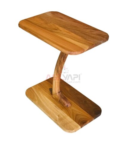 Ceviz Doğal Ahşap Dikdörtgen Koltuk Yan Sehpa