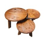 Ladin Ağacından Doğal Ahşap Üçlü Sehpa Takımı