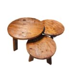 Ladin Ağacından Doğal Ahşap Üçlü Sehpa Takımı