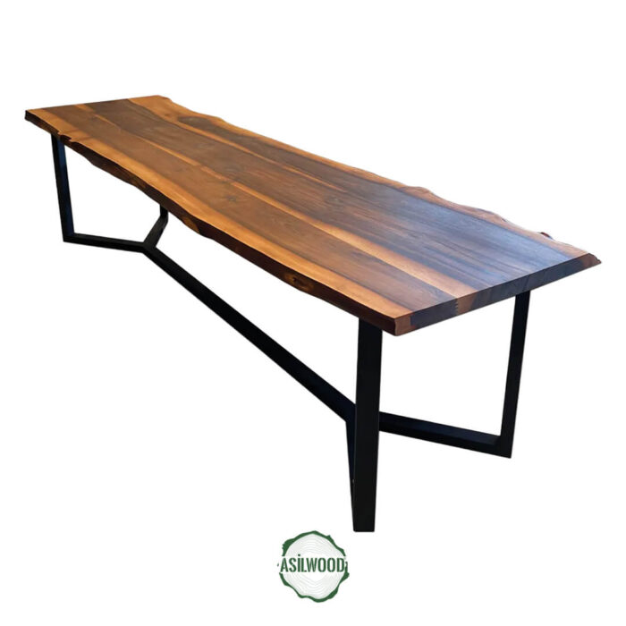 Ceviz Doğal Ahşap Masa Siyah Metal Elegans Ayak