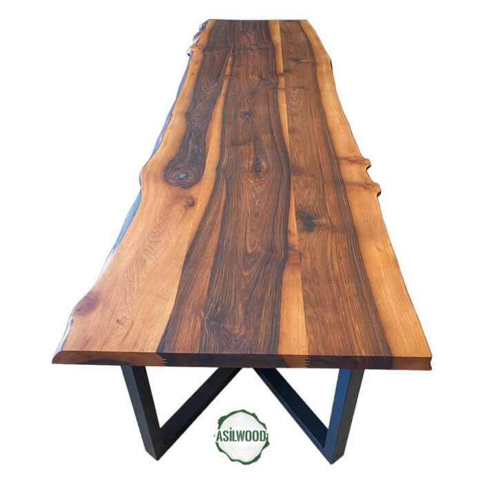 Ceviz Doğal Ahşap Masa Siyah Metal Elegans Ayak