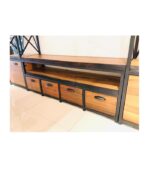 Siyah Metal Profilli İki Kapaklı Dört Çekmeceli Altı Raflı Doğal Ahşap Ceviz TV Ünitesi - Görsel 4