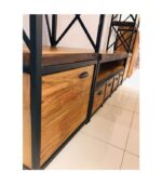 Siyah Metal Profilli İki Kapaklı Dört Çekmeceli Altı Raflı Doğal Ahşap Ceviz TV Ünitesi - Görsel 3