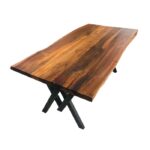 Siyah Metal Renault Ayaklı Ceviz Doğal Ahşap Yemek Mutfak Masası