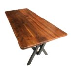 Siyah Metal Renault Ayaklı Oval Kenarlı Ceviz Yemek Masası