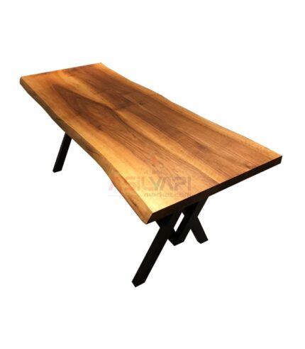 Siyah Metal Renault Ayaklı Ceviz Doğal Ahşap Yemek Masası