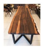 Siyah Metal Elegans Ayaklı 2 m Ceviz Doğal Ahşap Masa - Görsel 2