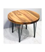 Siyah Metal Bingolu Firkete Ayaklı Ceviz Doğal Ahşap Yuvarlak Yan Sehpa - Görsel 2