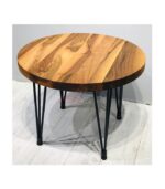 Siyah Metal Bingolu Firkete Ayaklı Ceviz Doğal Ahşap Yuvarlak Yan Sehpa - Görsel 3