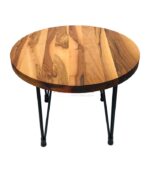 Siyah Metal Bingolu Firkete Ayaklı Ceviz Doğal Ahşap Yuvarlak Yan Sehpa