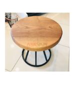 Siyah Metal Ayaklı Ceviz Doğal Ahşap Tablalı Yuvarlak Yan Sehpa - Görsel 2