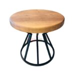 Siyah Metal Ayaklı Ceviz Doğal Ahşap Tablalı Yuvarlak Yan Sehpa