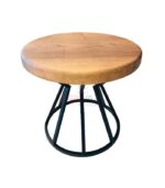 Siyah Metal Ayaklı Ceviz Doğal Ahşap Tablalı Yuvarlak Yan Sehpa