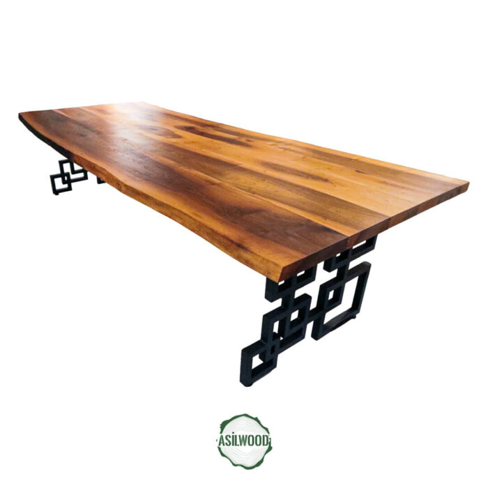 Ceviz Büyük Masa - Doğal Ahşap & Kenar, Kreatif Metal Ayak, 320 cm