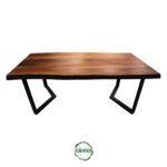 Ceviz Yemek Masası – Doğal Ahşap & Kenar, Metal Ayak, 2 m