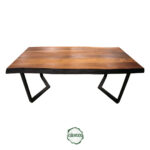 Ceviz Yemek Masası - Doğal Ahşap & Kenar, Metal Ayak, 2 m