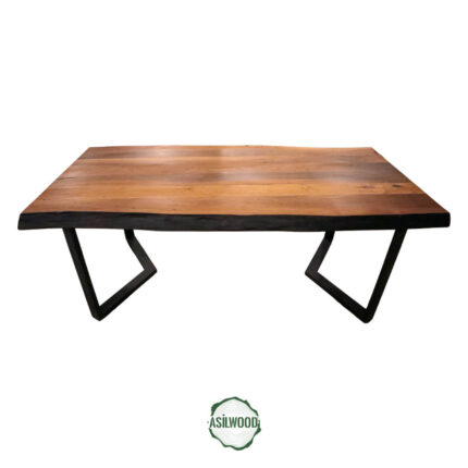 Ceviz Yemek Masası - Doğal Ahşap & Kenar, Metal Ayak, 2 m