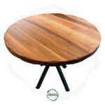 Masif Ceviz Yuvarlak Yemek Masası - Zımpara Kırığı Kenar & Metal Simetri Ayak