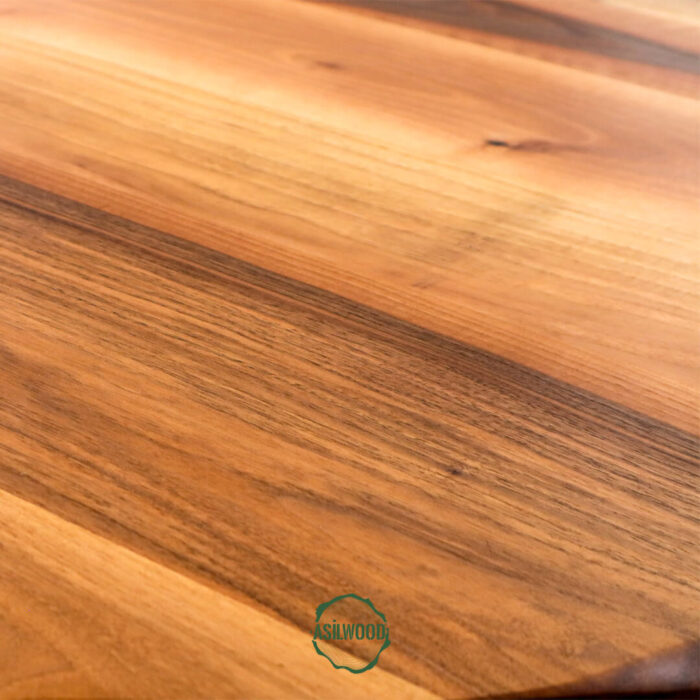 Masif Ceviz Yuvarlak Yemek Masası - Zımpara Kırığı Kenar & Metal Simetri Ayak