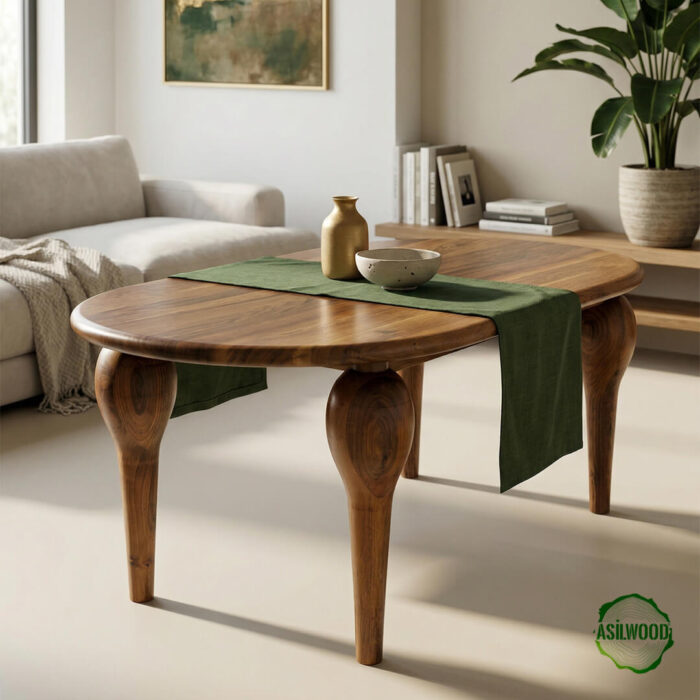 Masif Ceviz Oval Kenar Yemek Masası