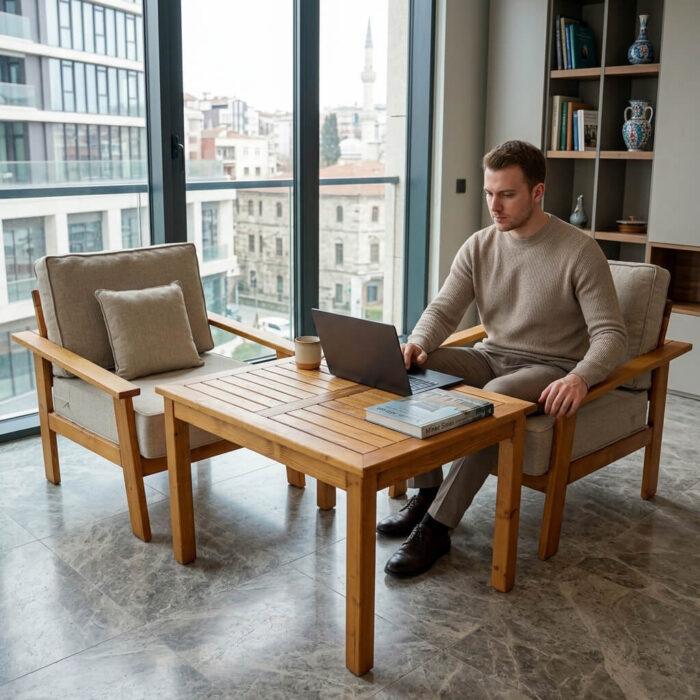 Stilo 4 Parça Bahçe Balkon Oturma Grubu Masif Çam [2+1+1+Masa]