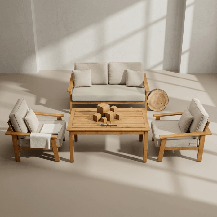 Stilo 4 Parça Bahçe Balkon Oturma Grubu Masif Çam [2+1+1+Masa]