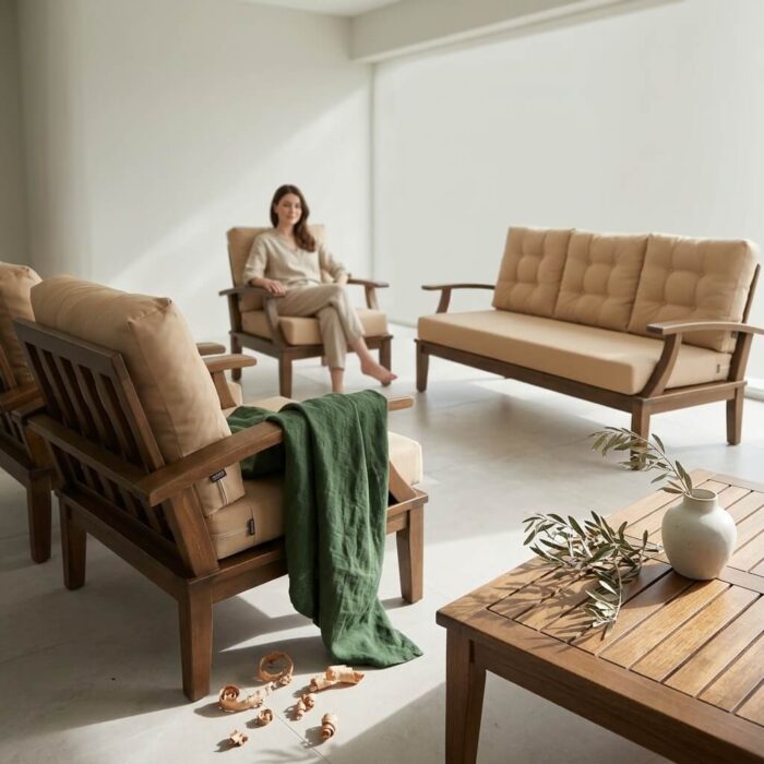 Elegance 5 Parça Bahçe Balkon Oturma Grubu Masif Kayın [3+2+1+1+Sehpa]