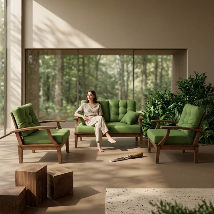Elegance Masif Kayın 3 Parça Oturma Grubu [2+1+1]