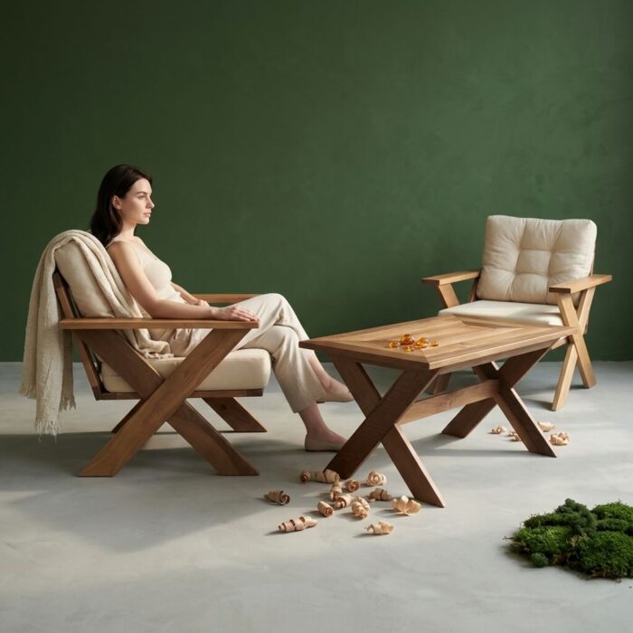 X Model Masif Ceviz 4 Parça Oturma Grubu [3+1+1+Masa] - Görsel 4