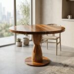 Masif Ceviz 107 cm Yuvarlak Tabla Düz Kenar Yemek Masası