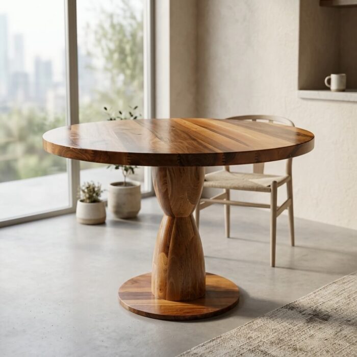 Masif Ceviz 107 cm Yuvarlak Tabla Düz Kenar Yemek Masası