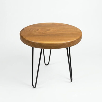 Masif Ceviz 48 cm Oval Kenar Yuvarlak Sehpa - Bükümlü Firkete Ayak